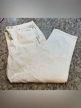 Cream Women's Jeans with Stud Accents